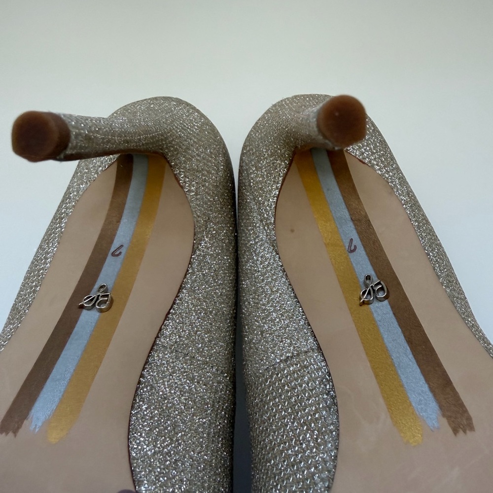 Sam Edelman Glitter Pointed Toe Pumps in Champagne - Picture 8 of 11